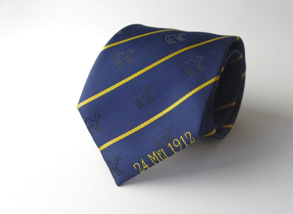 Custom made neckties with logo and text, personalized club ties with recurring logos