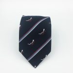 Woven logo tie with stripes and recurring logo, custom made neckties with your logo