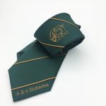 Custom necktie with club name in club colors and club logo, woven logo necktie for clubs