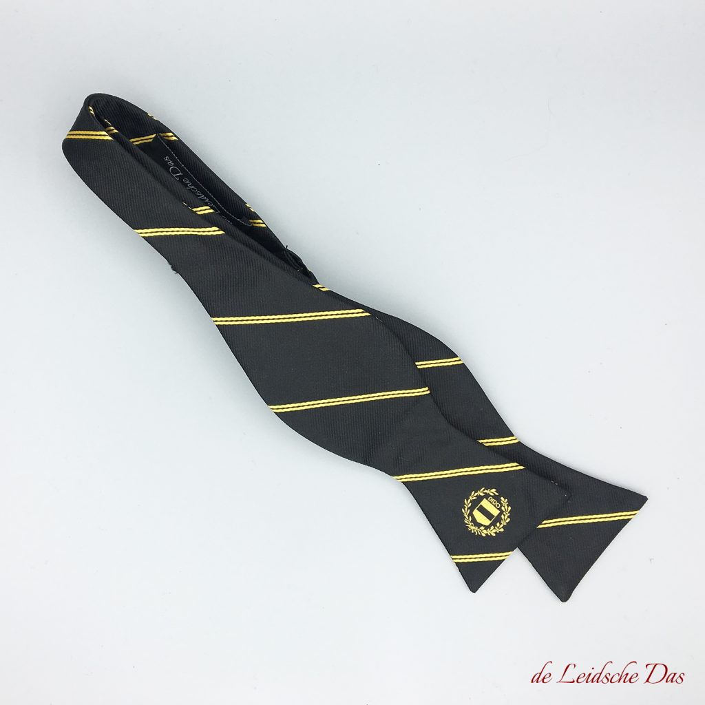 Black bow ties custom made with Logo, customized black self-tied bow tie with yellow stripes