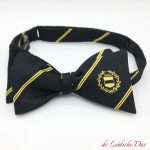 Custom Woven Black Bow Ties with Logo, customized black pre-tied bow tie with yellow stripes