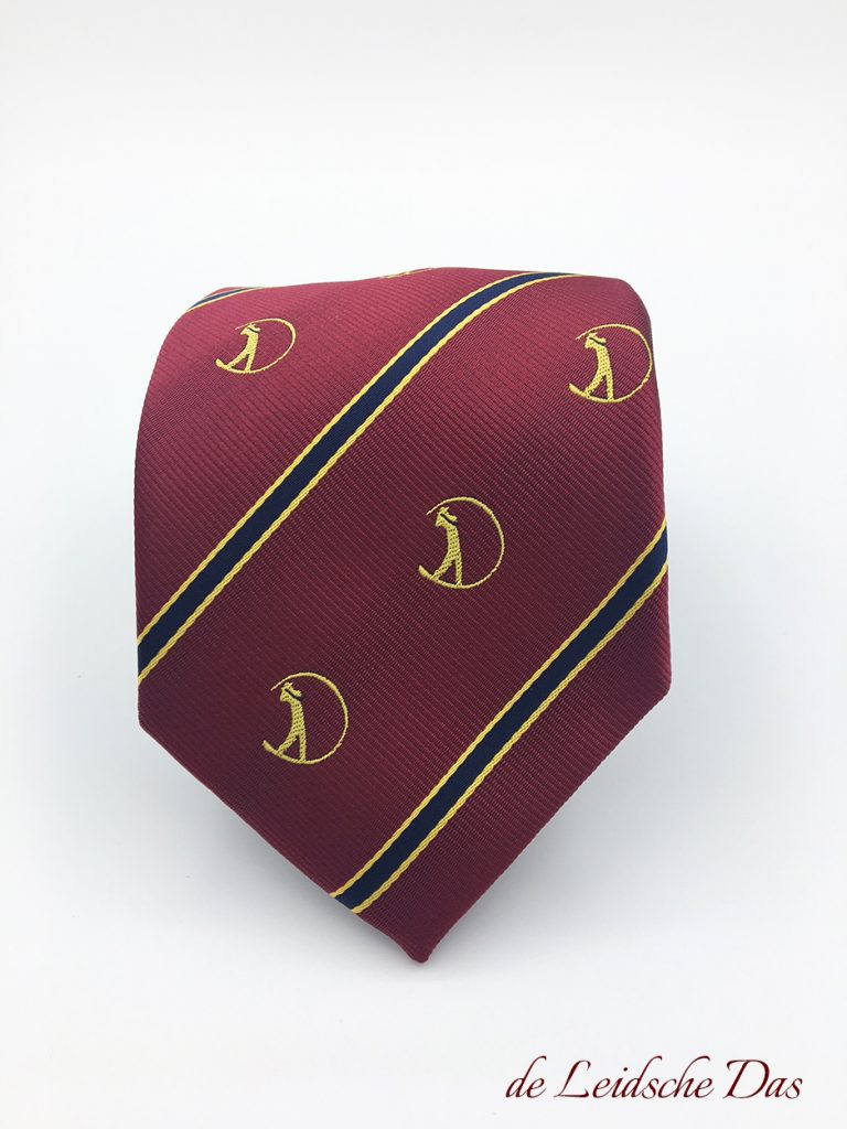Custom made tie that we made for a golf club woven in club colors with recurring club logo