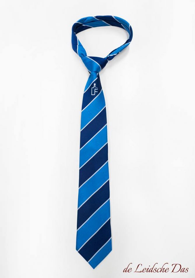 Blue ties custom made in a personalized design with logo
