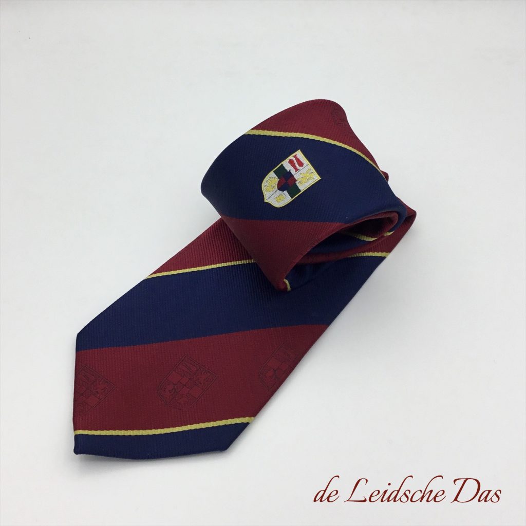 Personalized classic striped neckties with a crest, custom woven microfiber logo ties