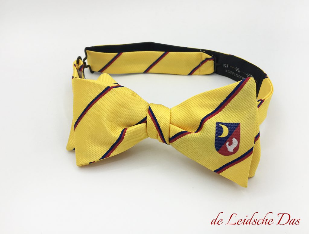 Pre-tied, bespoke striped bow ties with logo