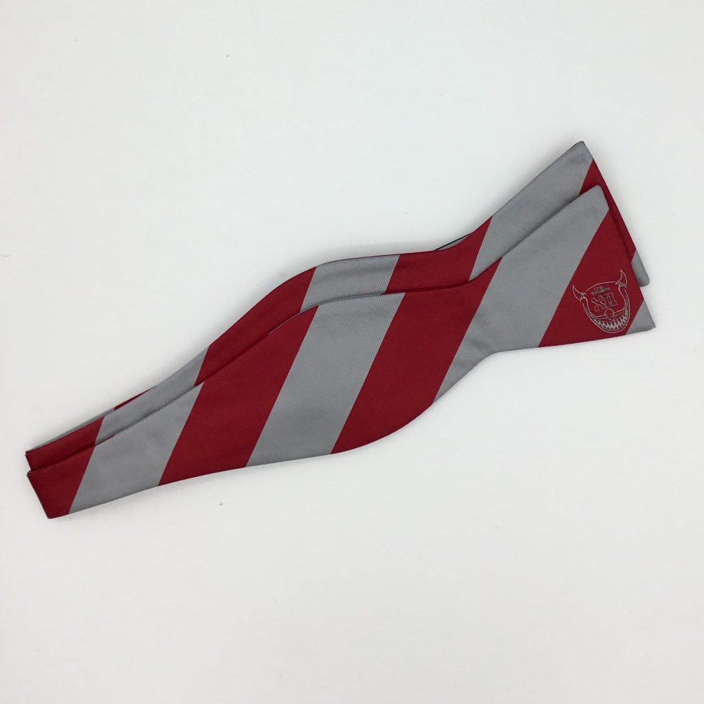 Self-tie custom striped bow ties, custom woven bow ties in the requested colors with a logo