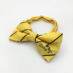 Custom designed yellow bow ties with text and logo made in a personalized design