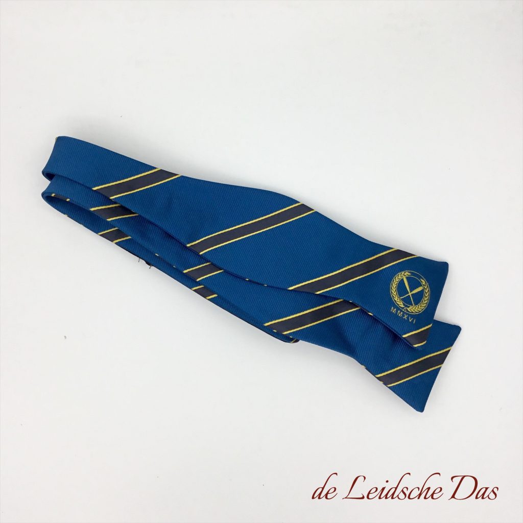Microfiber bow ties, self-tie bow ties woven in a custom bow tie design with stripes and logo
