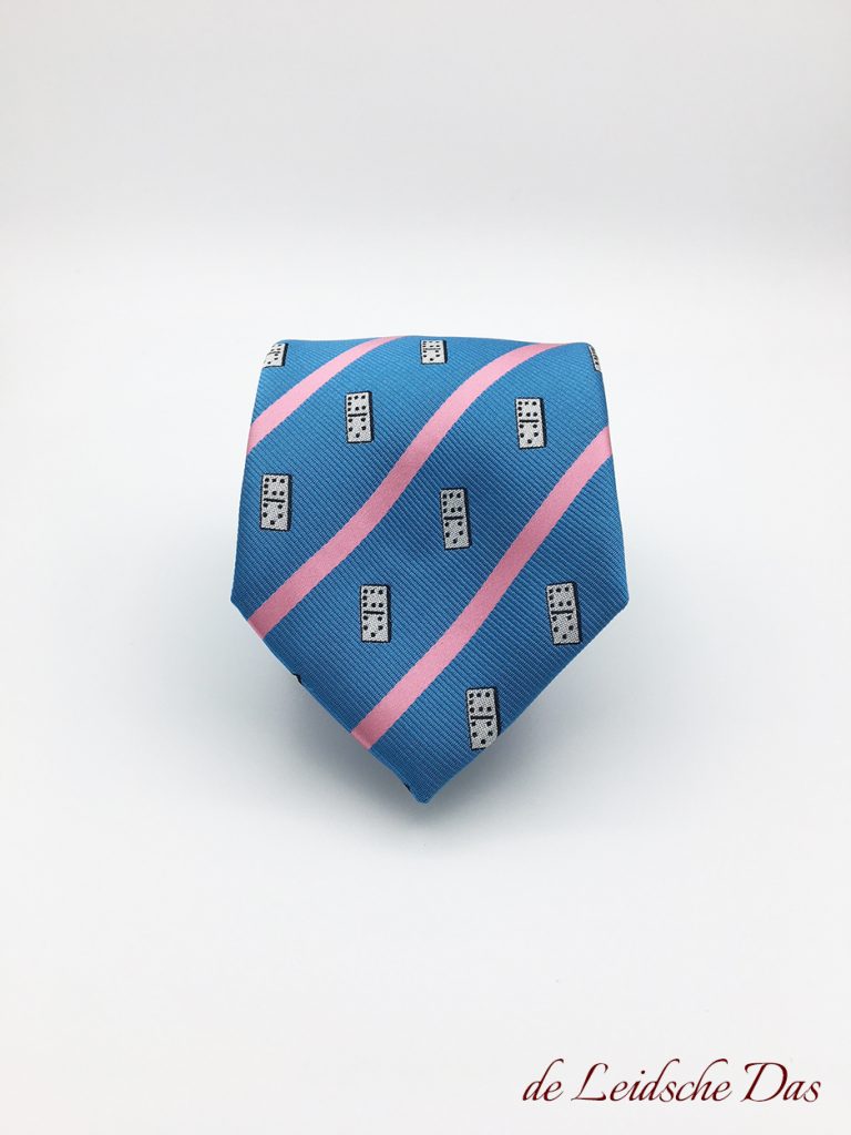 Created in a custom necktie design striped necktie with recurring domino blocks