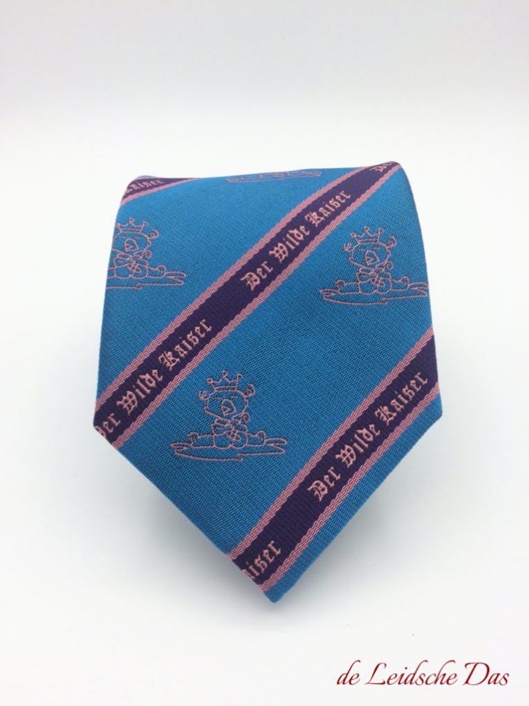 Custom made ties with words and repeating logo custom woven in the requested colors and pattern