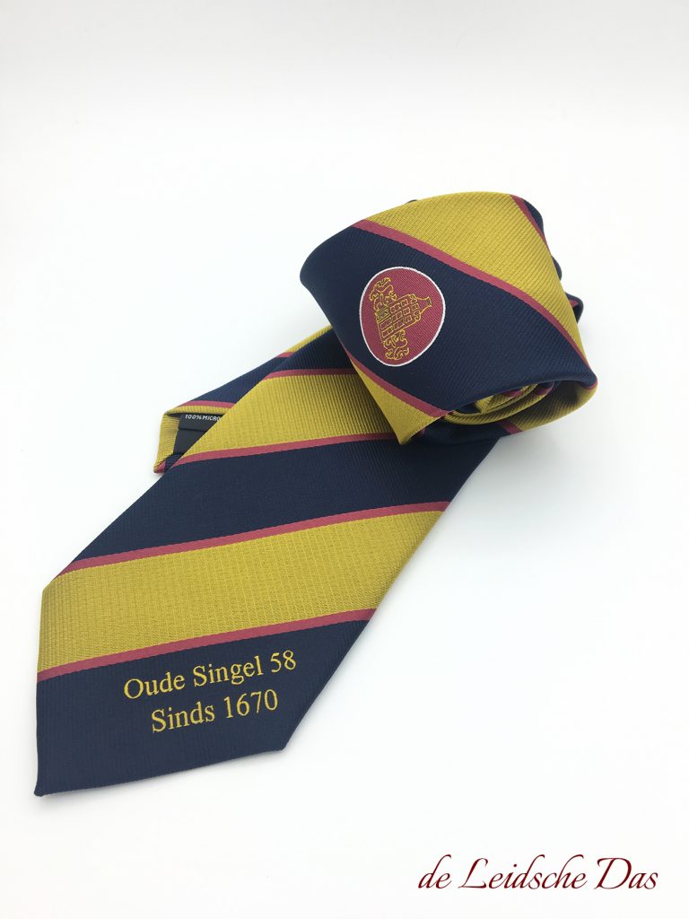 Customized ties with words & association logo woven in the requested colors and striped pattern
