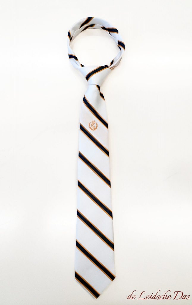 Woven ties with stripes and logo, made to order in your personalized tie design - Custom made ties USA