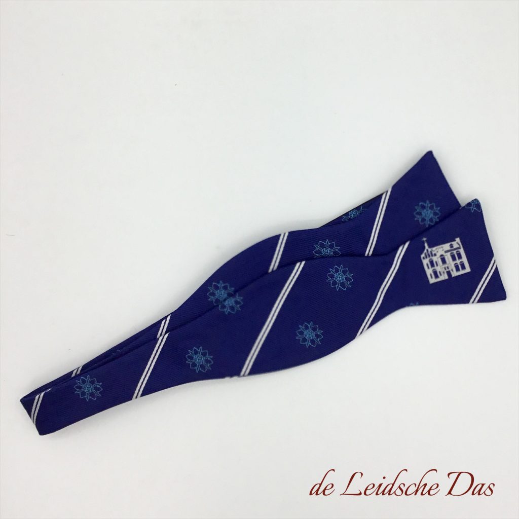 Blue logo bow tie made custom with white stripes made custom, custom weaved personalized bow ties (self-tie & pre-tied) for organizations